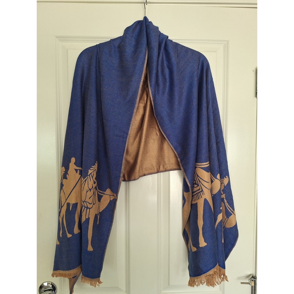 Blue‎ and Tan Women's Scarves with Camel Design Cachmere
